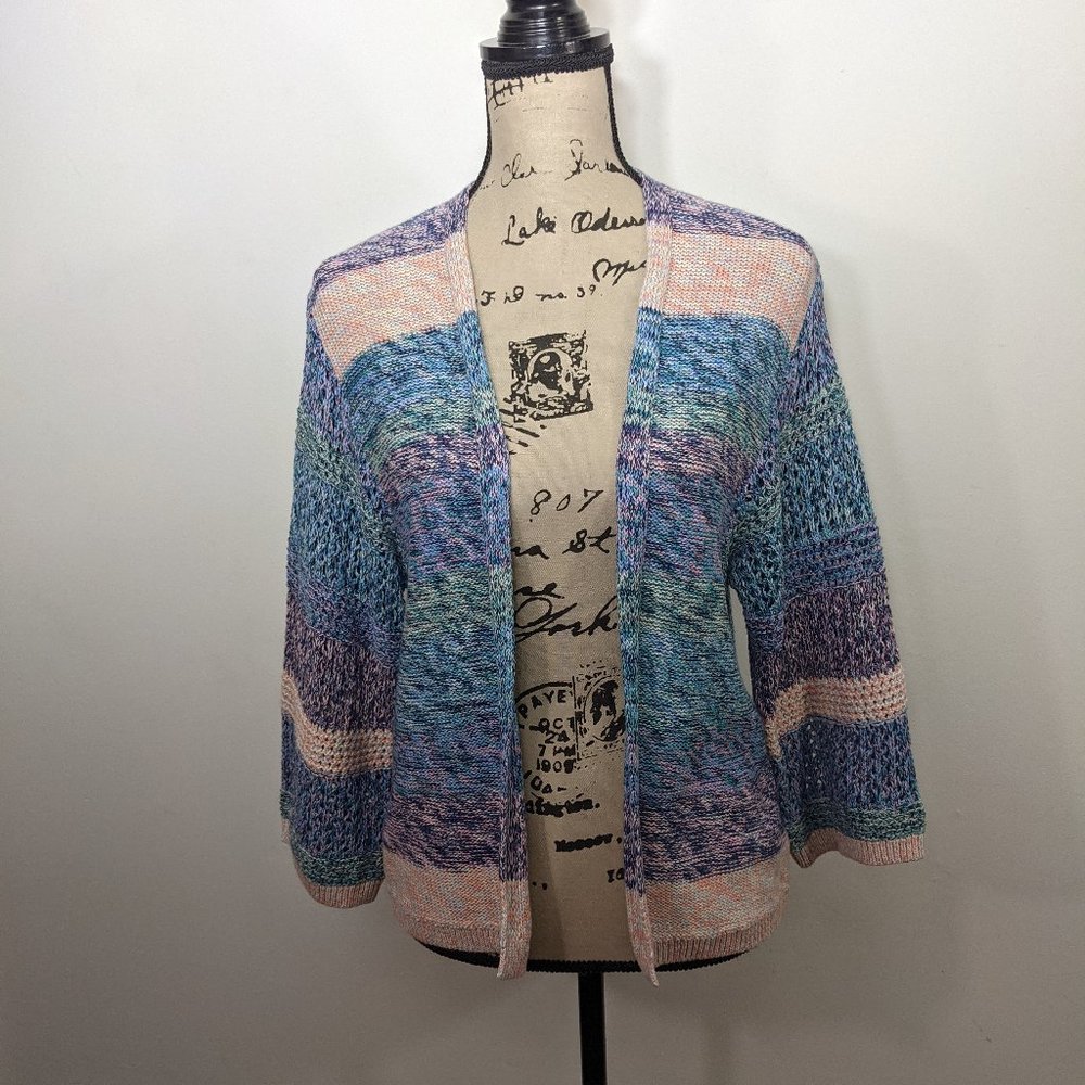 NWT Gap Kimono Sleeve Multicolor Striped Marled Cotton Open Front Cardigan S